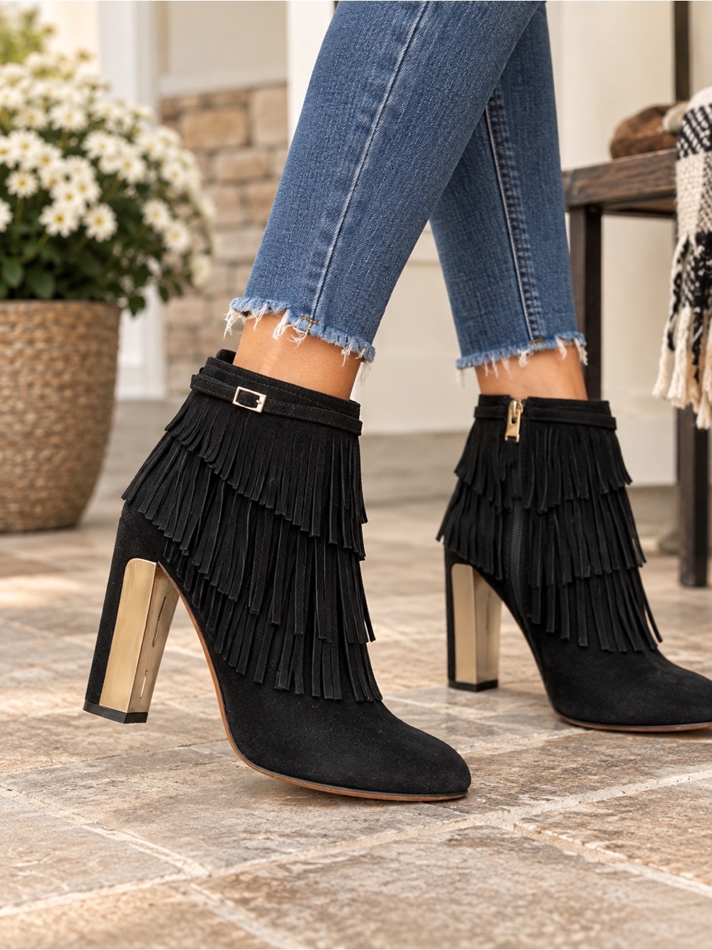 Brian Atwood Black Ankle Boots Chic Mobwife Cowgirl Glam Luxe